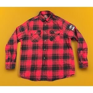 Angry Minnow Fireball Flannel Shirt Mens XL Red & Black Buffalo Plaid Check
